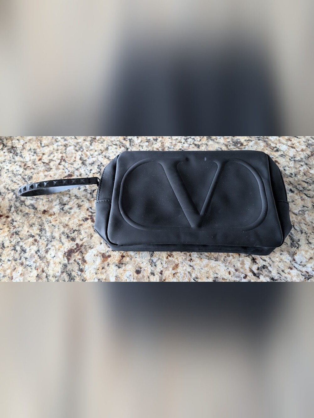 NWOY Valentino Garavani Matte Black Embossed V Clutch/Makeup Bag